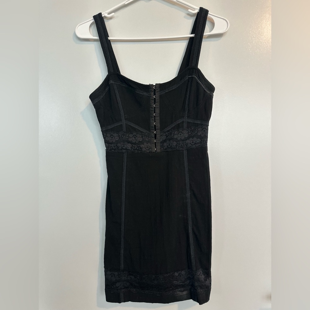 Elegant Black Chemise with Corset Front